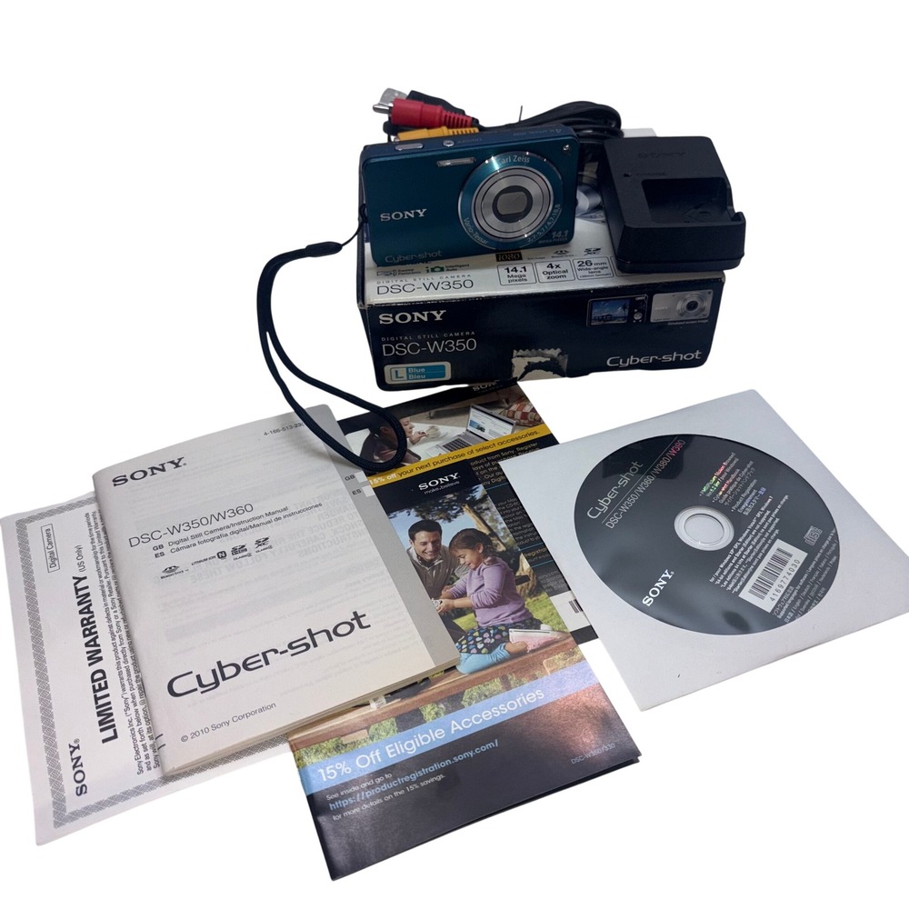 Sony Cyber-shot DSC-W350 Digital Camera Blue with manual